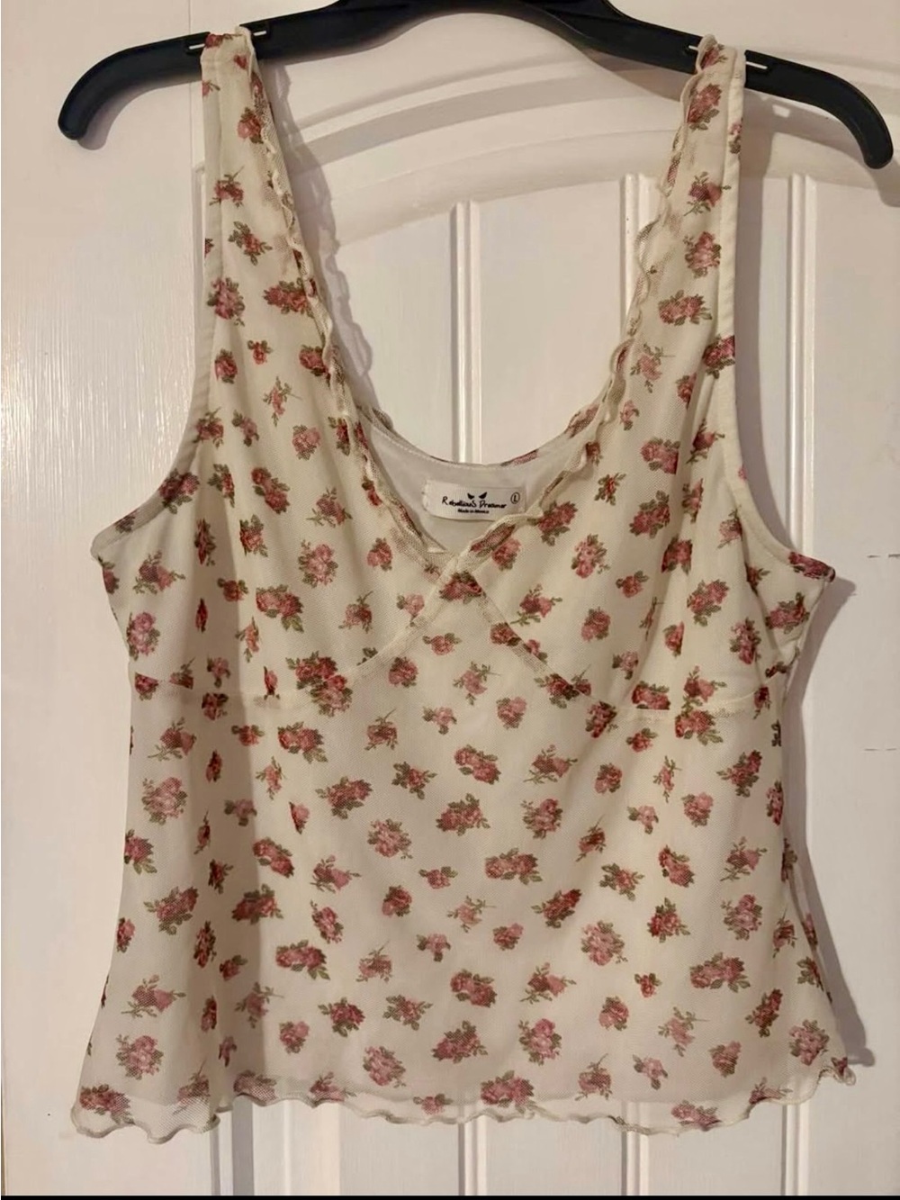 Cream Tank with Pink Rose Print